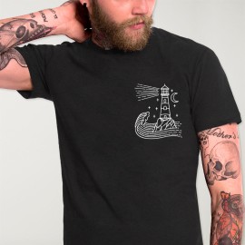 Men T-Shirt Black Star Lighthouse