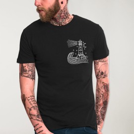 Men T-Shirt Black Star Lighthouse