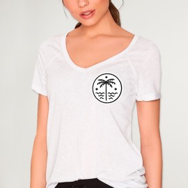 T-shirt à col en V Femme Blanc Minimal Anchor