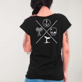 Women T-shirt Black Tropical