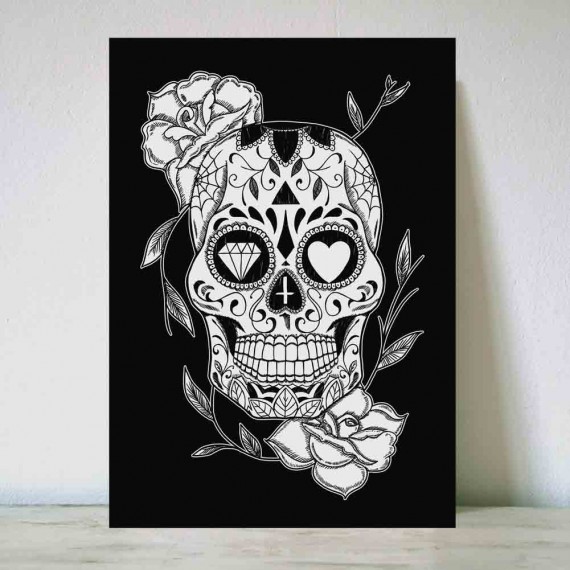 Illustration Noir Mexican Skull